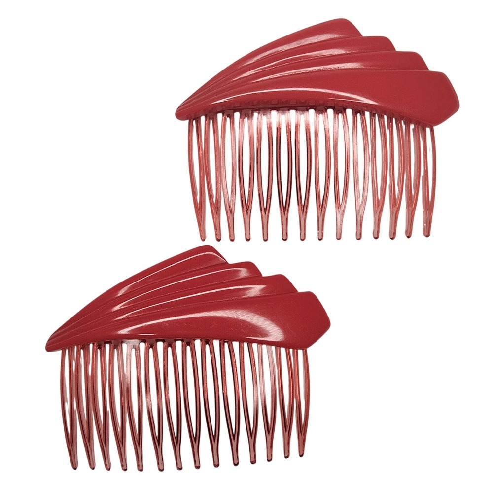 Vintage Hair Side Tuck Combs Red Plastic Fan Wing Set 2 Retro 80s 90s Accessory